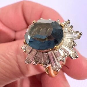 Vintage Large Sapphire Side Cuts Oval Ring Surrounding Rhinestone Bag-gets  Gold